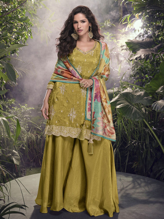 Mehendi Green Partywear Sharara Suit