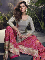 Grey And Pink Sangeet Sharara Suit