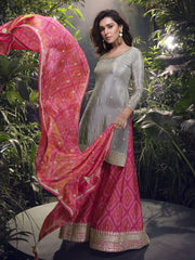 Grey And Pink Sangeet Sharara Suit