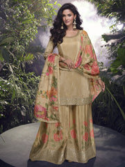 Golden and Beige Wedding Sharara Suit