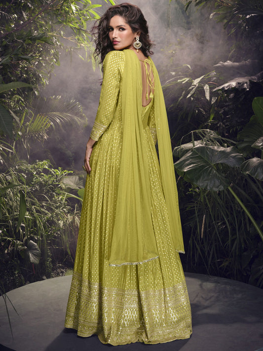 Lime Green Traditional Silk Anarkali Suit