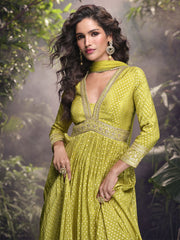 Lime Green Traditional Silk Anarkali Suit