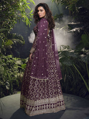 Wine Traditional Silk Anarkali Suit