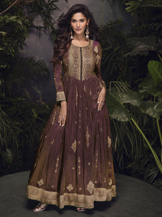 Choclate Brown Traditional Silk Anarkali Suit