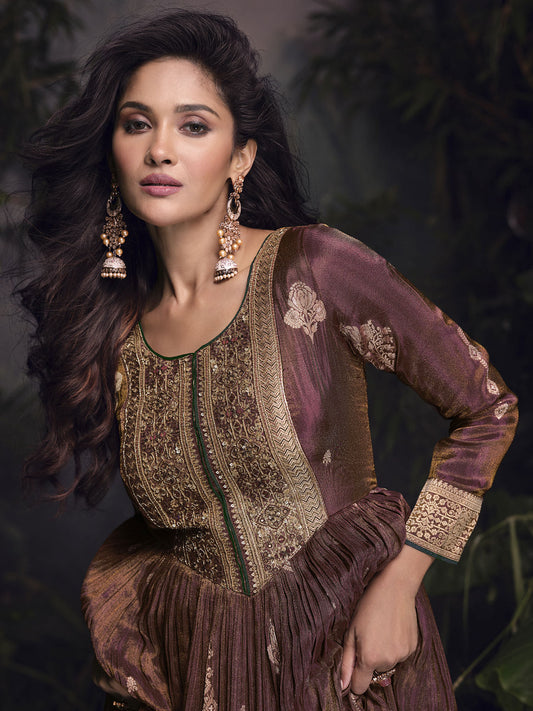 Choclate Brown Traditional Silk Anarkali Suit