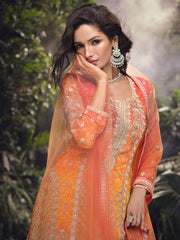 Orange Multicolored Handwork Sharara Style Suit