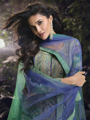 Green And Blue Handwork Sharara Style Suit