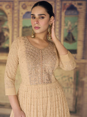 Peach Heavy Chikankari Embroidered Wedding Anarkali Gown