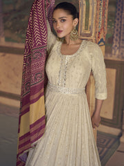 Off White Heavy Chikankari Embroidered Wedding Anarkali Gown