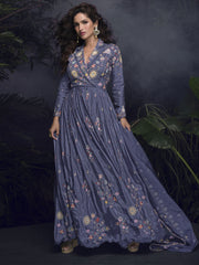 Bluish Purple Handwork Designer Gown