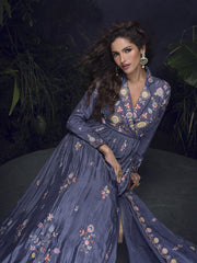 Bluish Purple Handwork Designer Gown