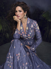 Bluish Purple Handwork Designer Gown