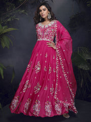 Magenta Pink Handwork Designer Gown