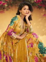 Golden Yellow Embroidered Chinon Silk Anarkali Suit