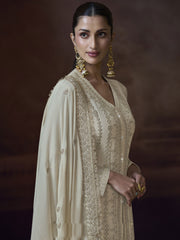 Designer Ivory Chinnon Embroidered Eid Style Salwar Suit