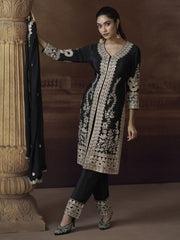 Black Chinnon Embroidered Eid Style Salwar Suit