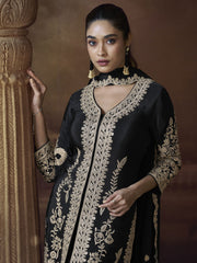 Black Chinnon Embroidered Eid Style Salwar Suit