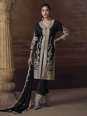 Black Chinnon Embroidered Eid Style Salwar Suit