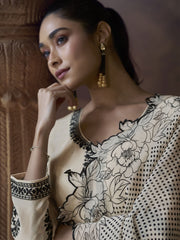 Cream Chinnon Embroidered Eid Style Salwar Suit