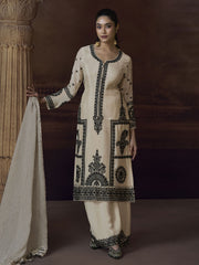 Cream Chinnon Embroidered Eid Style Salwar Suit