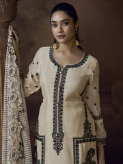 Cream Chinnon Embroidered Eid Style Salwar Suit