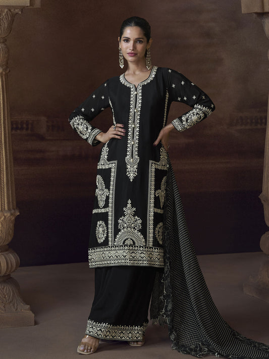 Chinnon Black Embroidered Eid Style Salwar Suit