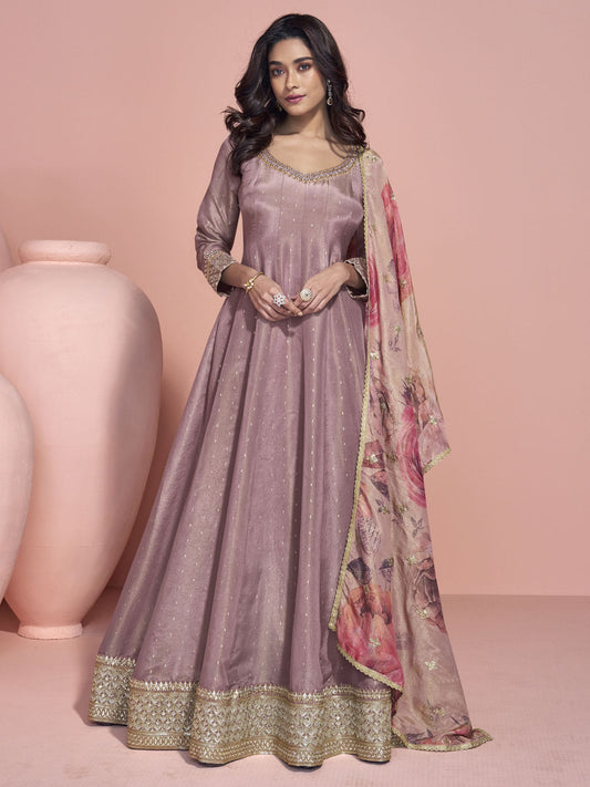 Mauve Purple Embroidery Anarkali Dress