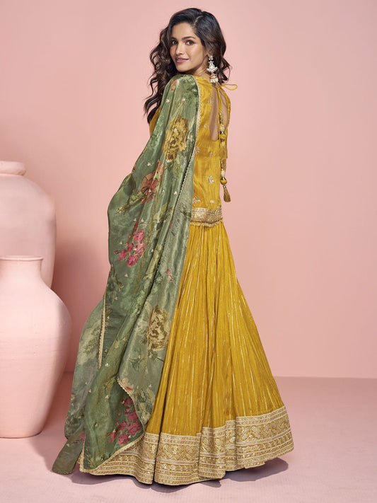 Yellow Embroidery Lehenga Style Suit