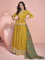 Yellow Embroidery Lehenga Style Suit