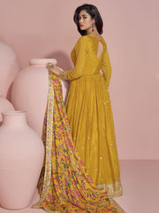 Silk Zari Mustard Readymade Floor Length Gown