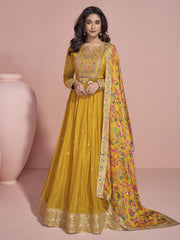 Silk Zari Mustard Readymade Floor Length Gown