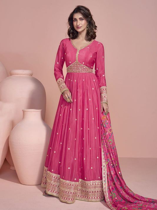 Pink Sequins Silk Designer Gown