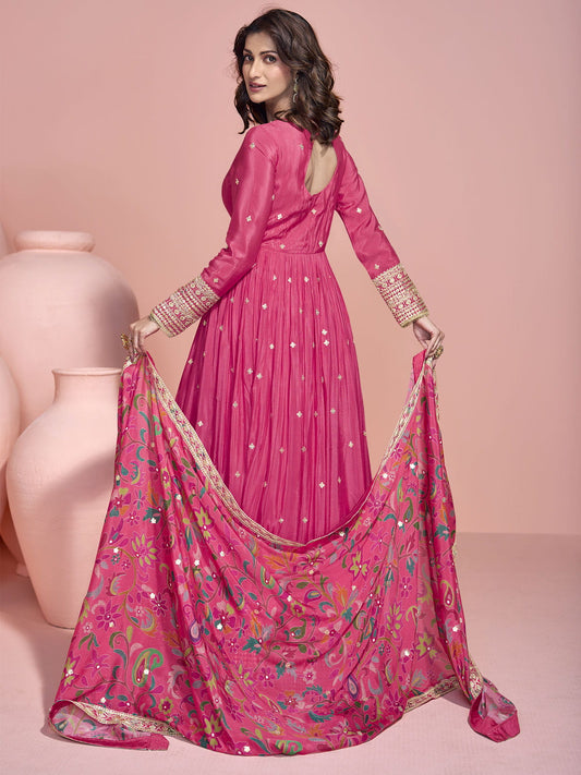 Pink Sequins Silk Designer Gown