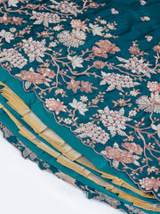 Teal Pure Georgette Sequins and thread embroidery Semi-Stitched Lehenga choli and Dupatta