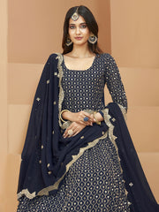 Georgette Dazzling Navy Blue Sequins Anarkali Suit