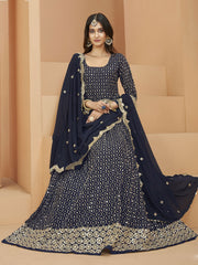 Georgette Dazzling Navy Blue Sequins Anarkali Suit