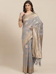 Grey & Golden Woven Design Zari Banarasi Saree