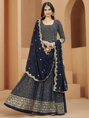 Georgette Dazzling Navy Blue Sequins Anarkali Suit