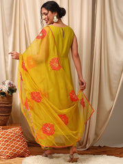 Mustard Color Women Layered Thread Work Kurta with Trousers & With Dupatta