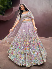 Mauve Net Zarkan & heavy Sequin embroidery Semi-Stitched Lehenga choli & Dupatta