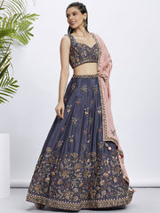 Violet Pure Chiffon Sequins and thread embroidery Semi-Stitched Lehenga choli and Dupatta