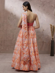 Peach Organza Floral Printed Semi-Stitched Lehenga choli & Dupatta