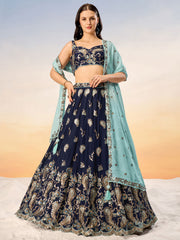 Navy blue Pure Georgette with heavy Sequins embroidery Semi-Stitched Lehenga choli & Dupatta