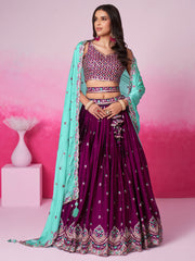 Burgundy Pure Georgette Sequin embroidery Semi-Stitched Lehenga choli and Dupatta