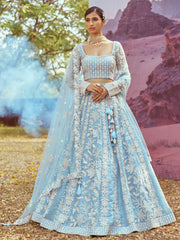 Sky Blue Organza Sequins embroidery Semi-Stitched Lehenga choli & Dupatta