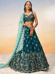 Teal Pure Georgette with heavy Sequins embroidery Semi-Stitched Lehenga choli & Dupatta