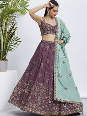 Rose gold Pure Chiffon Sequins and thread embroidery Semi-Stitched Lehenga choli and Dupatta