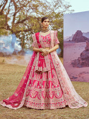 Pink Pure silk Moti, Sequins embroidery Semi-Stitched Bridel Lehenga choli & Dupatta