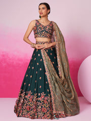 Green colour Chiffon Sequins embroidery Semi-Stitched Lehenga choli and Dupatta