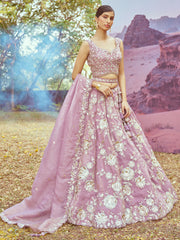 Lavender Organza Sequins embroidery Semi-Stitched Lehenga choli & Dupatta